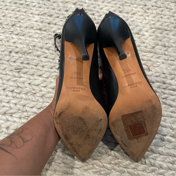 Givenchy Black Leather Studded Women's Caged Heels - Picture 5 of 7